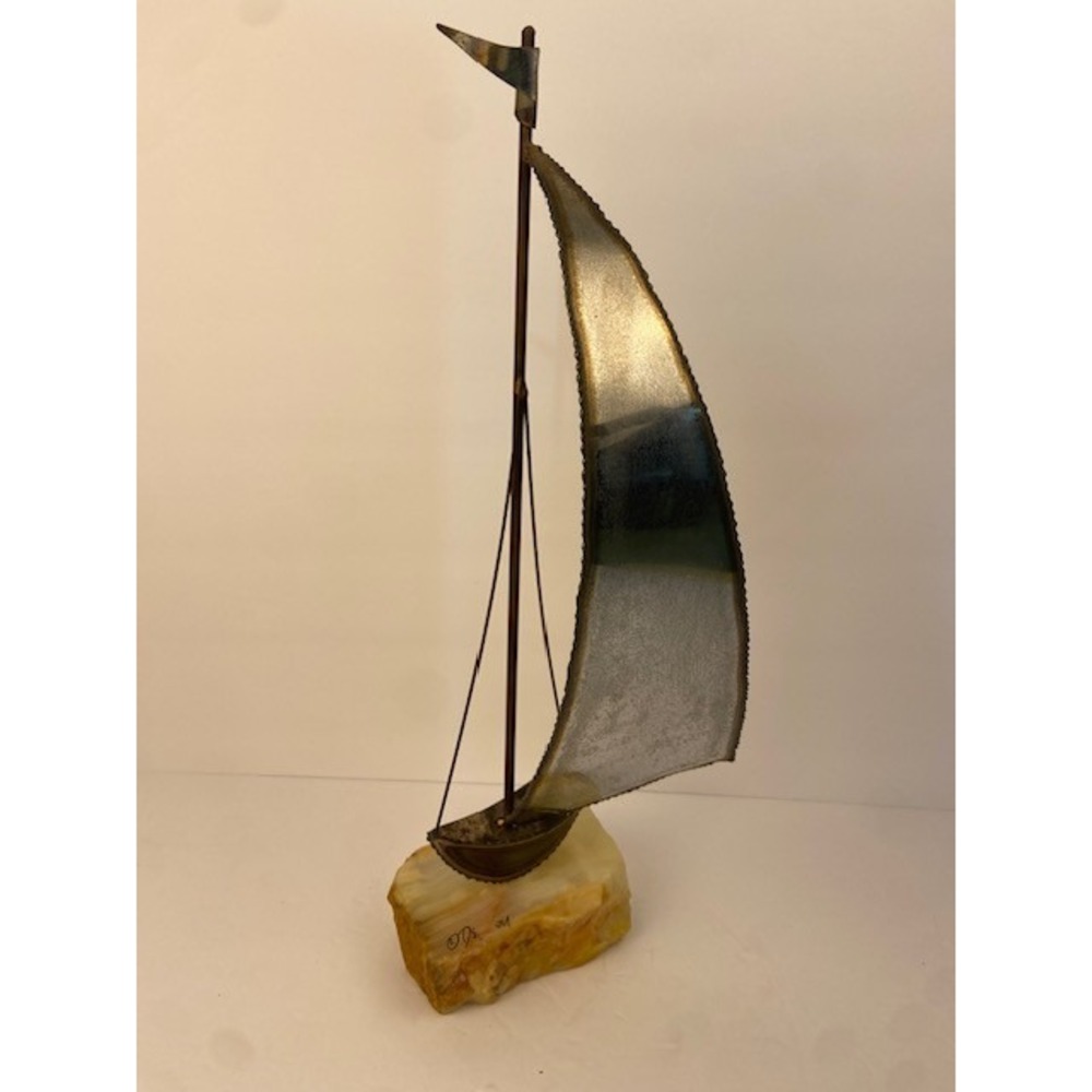 15" DeMott Sailboat Sculpture Brass Copper Quartz Mid Century Modern Brutalist